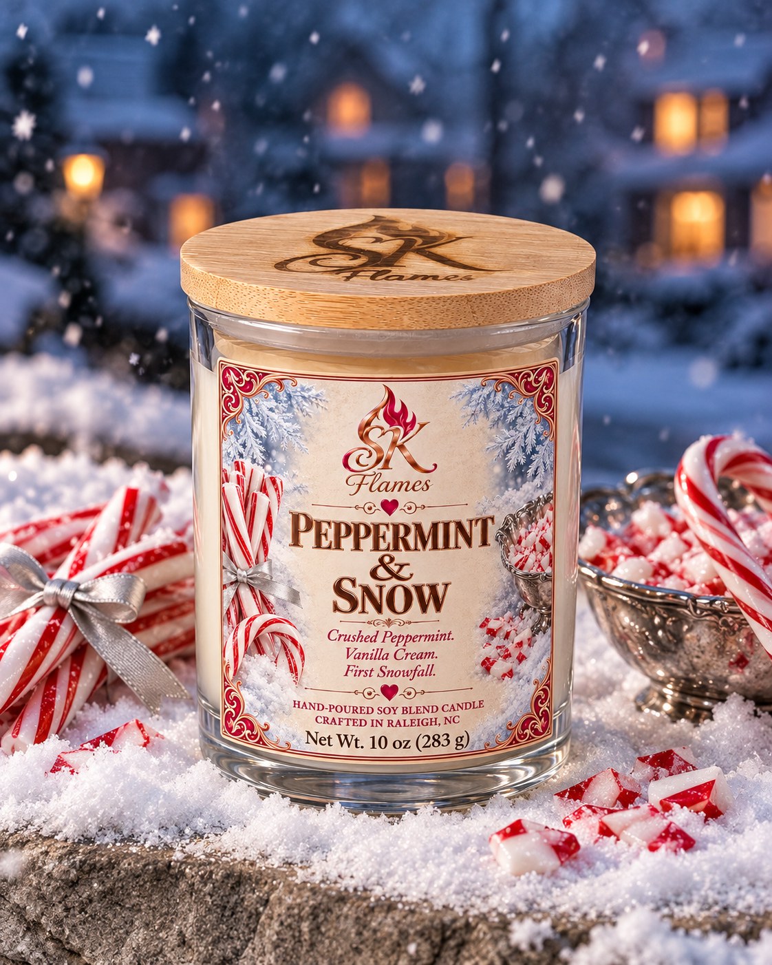 Peppermint & Snow premium soy blend candle